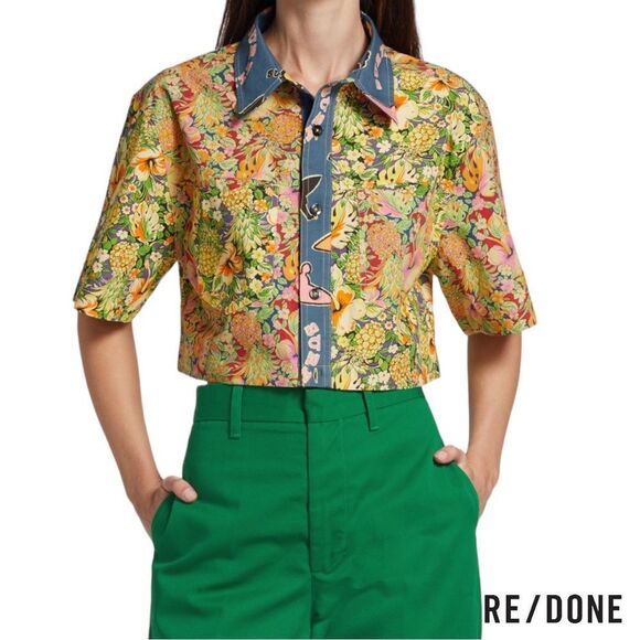 RE/DONE **NWT** Oversized Crop Shirt in Multi pineapple - Picture 6 of 16